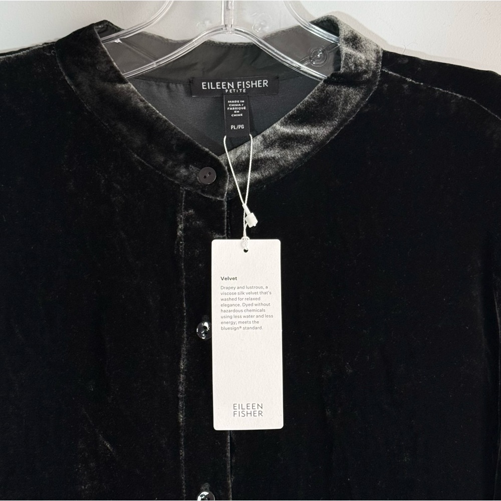 NWT Eileen Fisher Mandarin Collar Long Shirt Silk Ivy Crushed Velvet PL Petite L - Picture 7 of 16